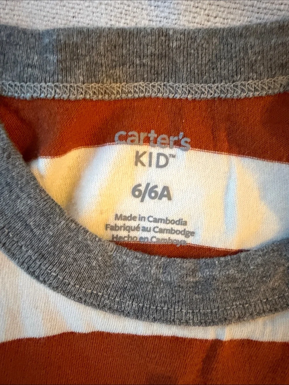 Carter's Rust and Cream Striped Long-Sleeve Tee with Gray Pocket